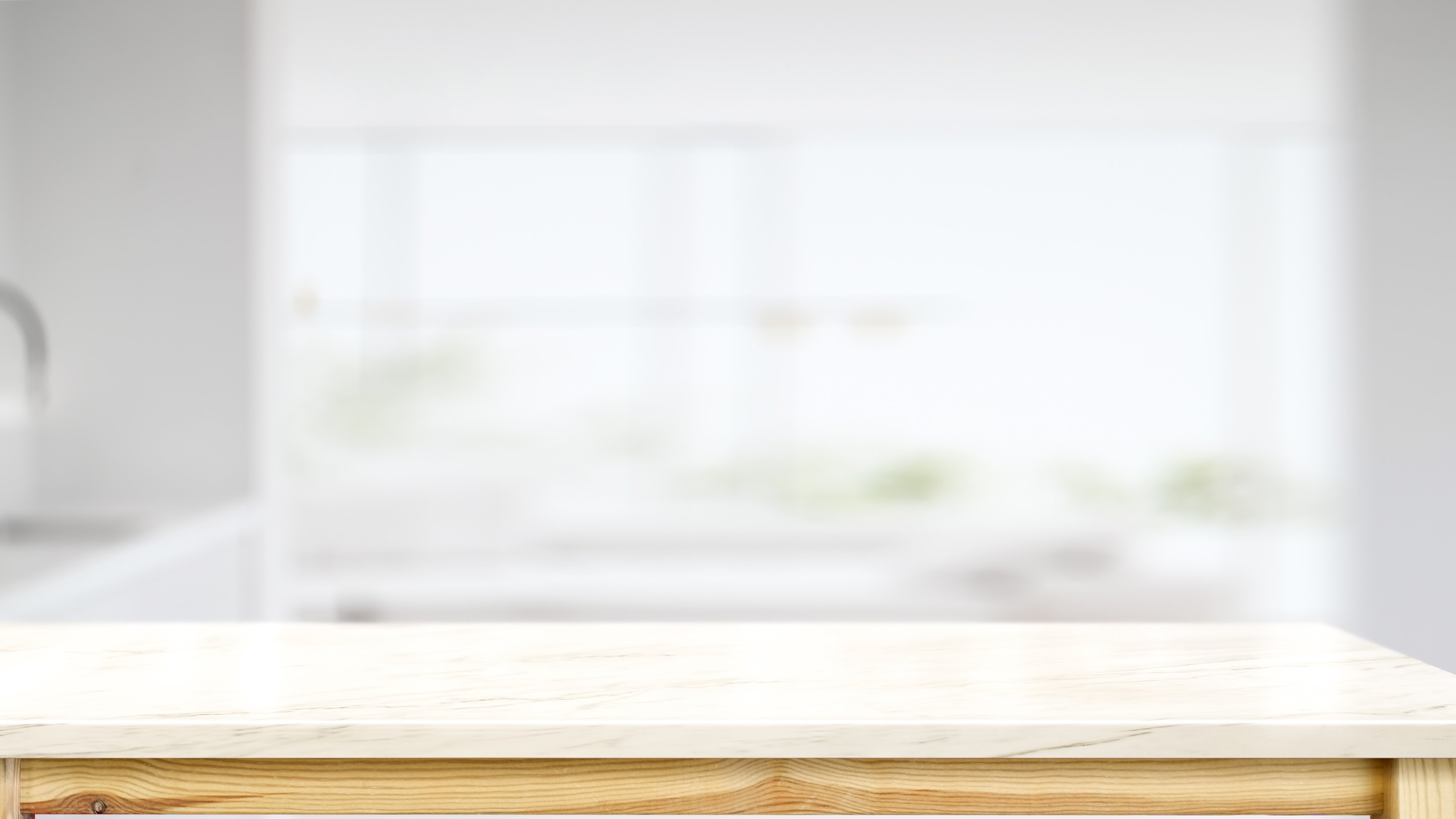 White marble counter top table with modern kitchen room background